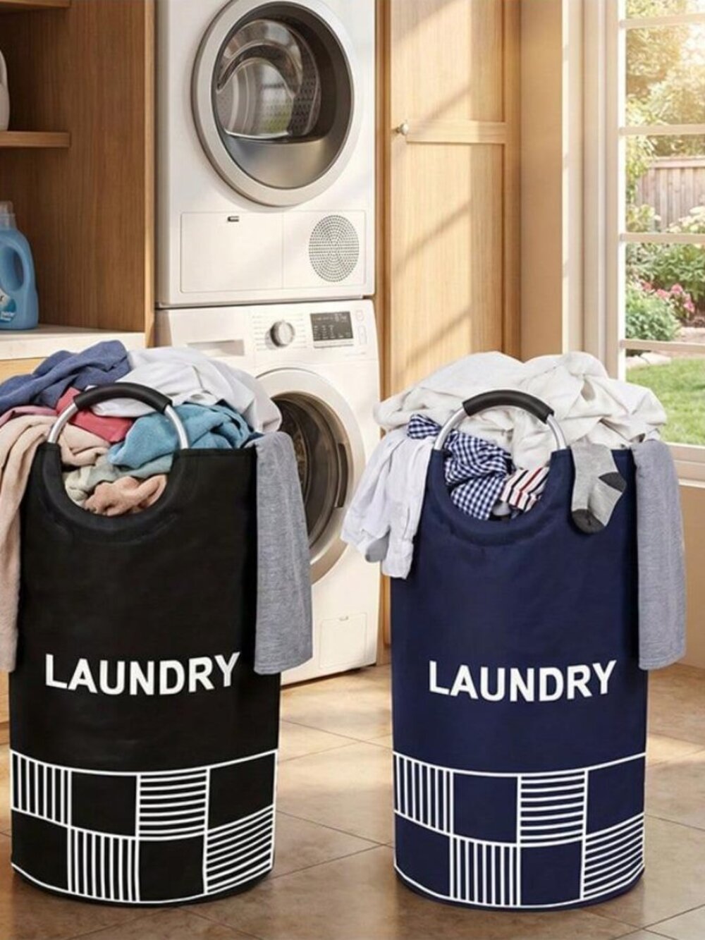 2 Pack Large Foldable Laundry Baskets Padded Aluminum Handles Storage Hampers